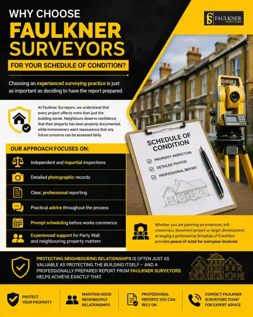 Schedule of Condition: What It Is and Why It Protects Both Neighbours 3 Why Choose Faulkner Surveyors for Your Schedule of Condition Wembley?